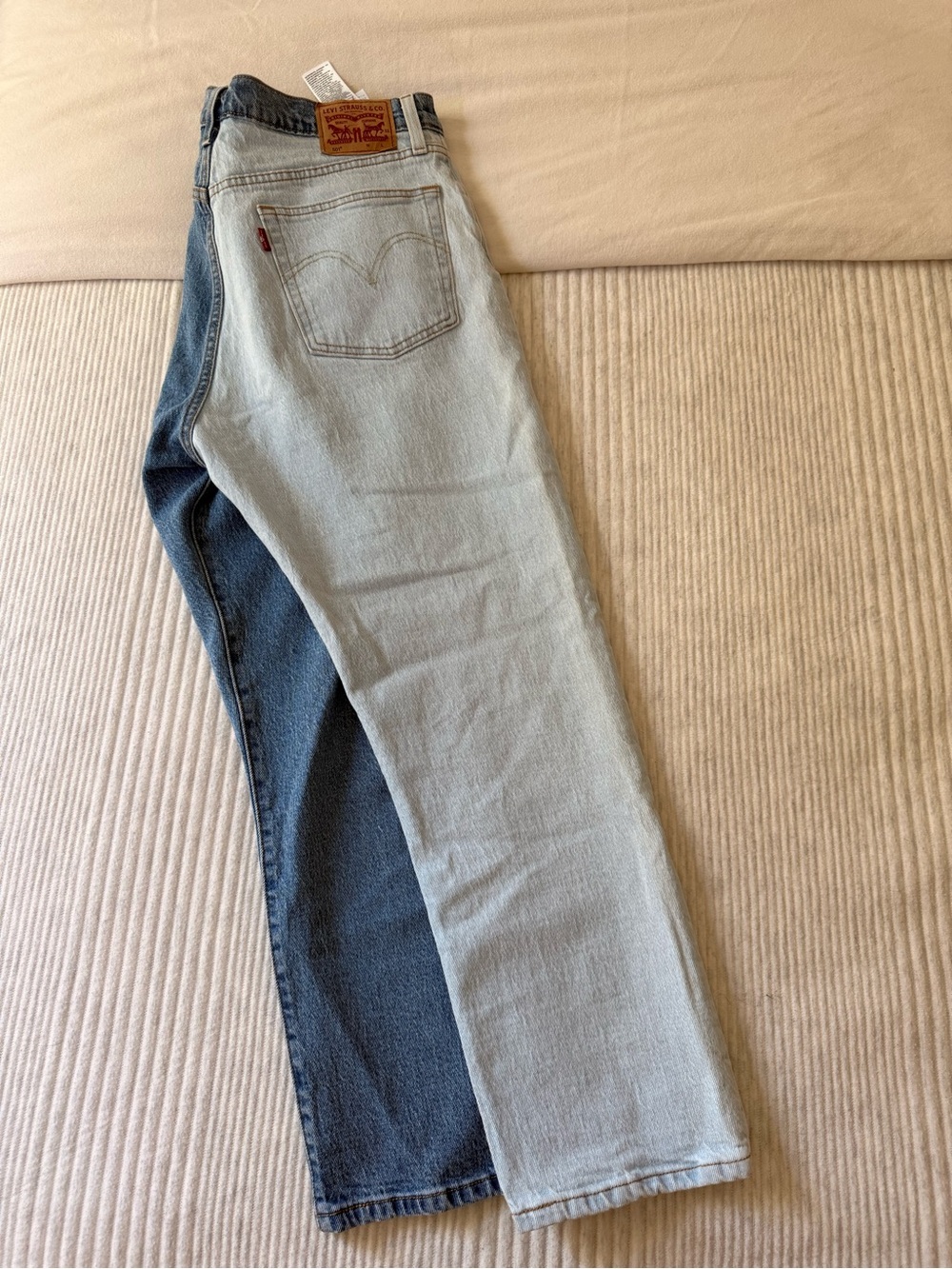 Levi's Two-Tone Light Blue & Dark Blue Cropped Jeans - Picture 6 of 9